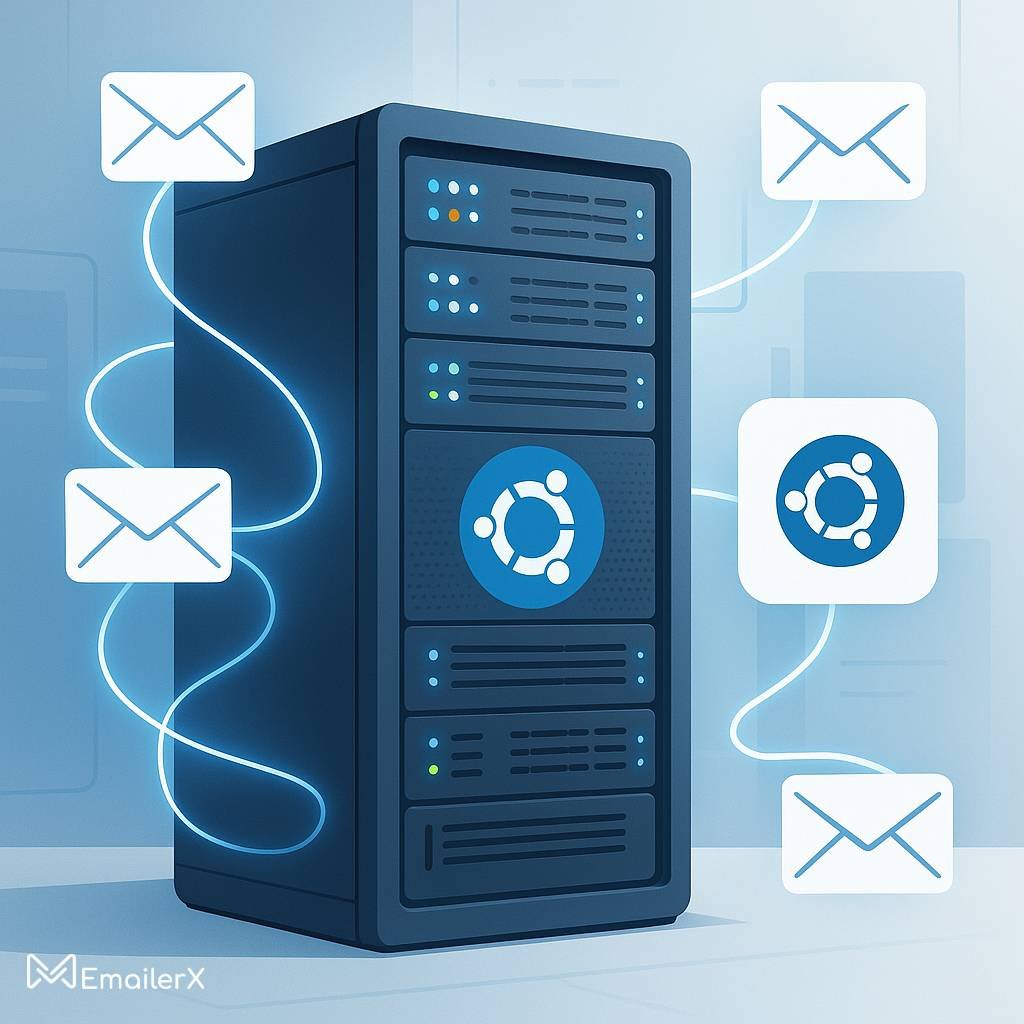 Professional illustration of a dedicated email server setup